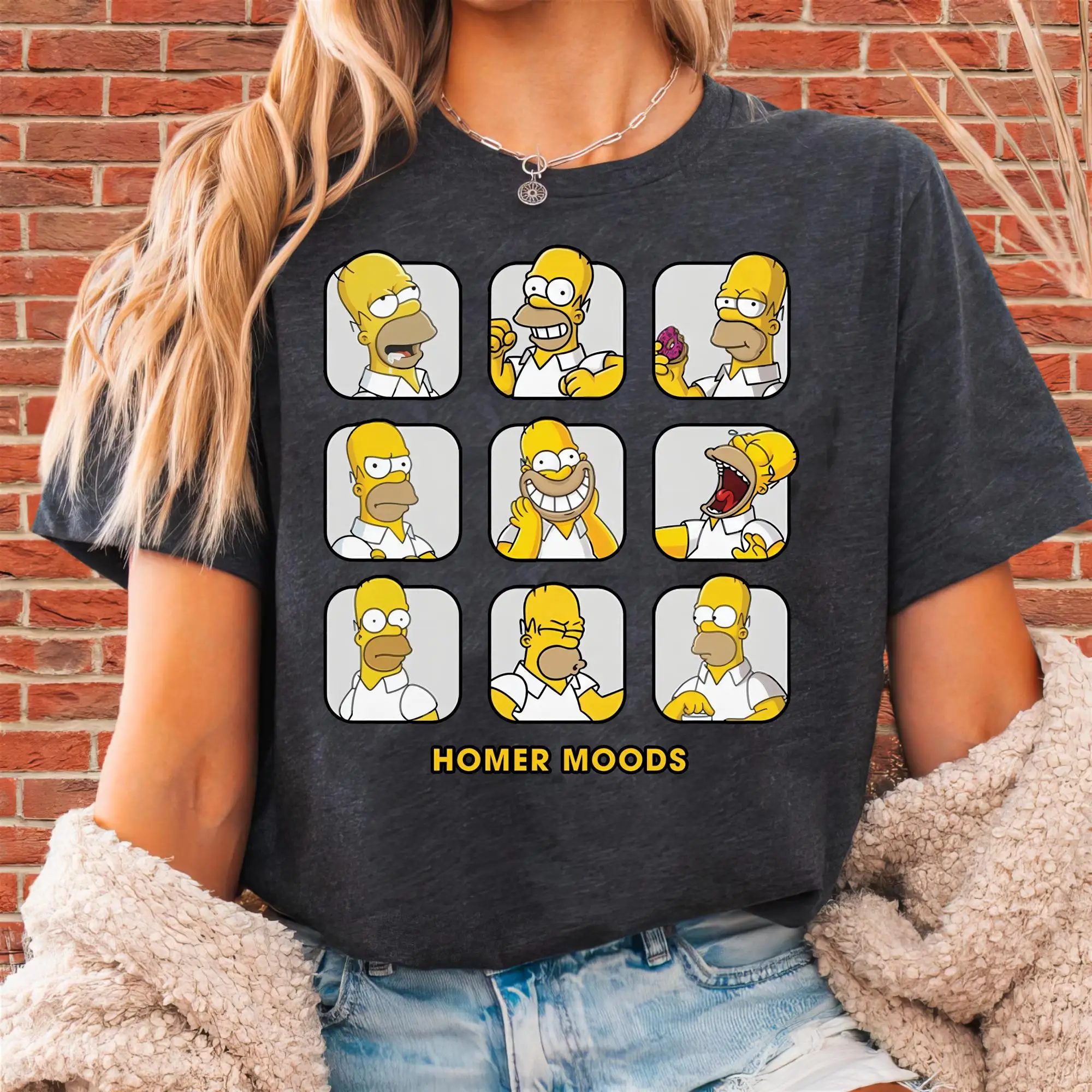 Camiseta con estampado de The Simpsons Homer Simpson para mujer, camiseta de algodón de manga corta, ropa de calle unisex, holgada, informal, elegante y casual