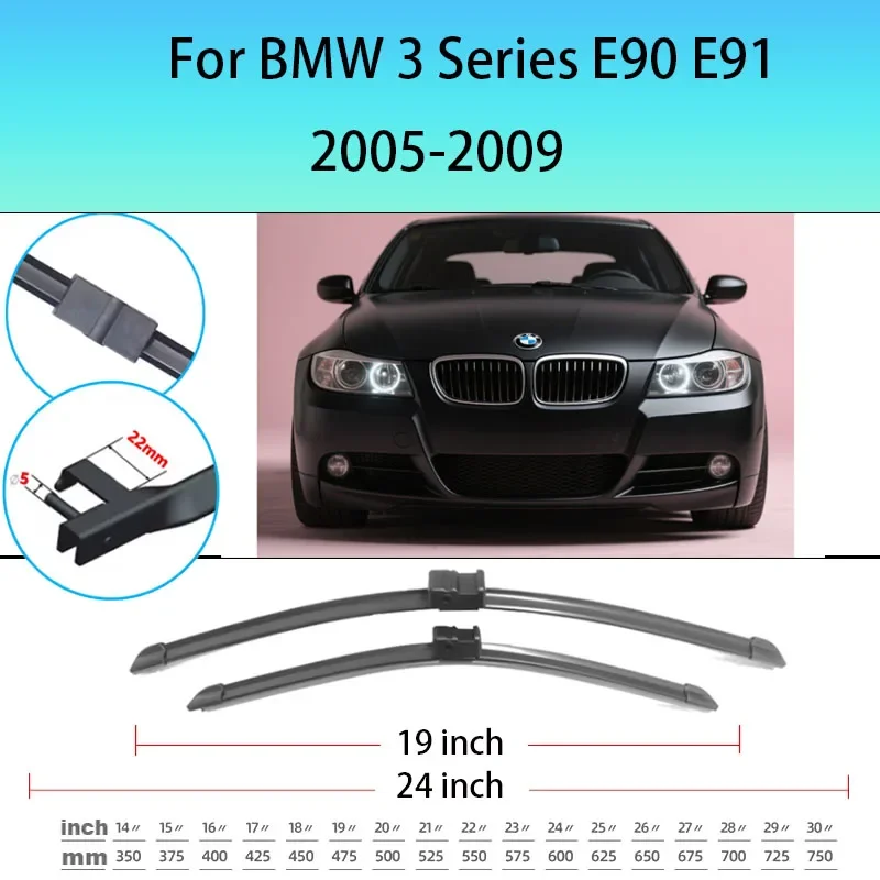

Front Wiper Blades For BMW 3 Series E90 E91 2005-2009 2006 2007 2008 323i 325i 328i 335i 328xi Windscreen Windshield 24"+19"