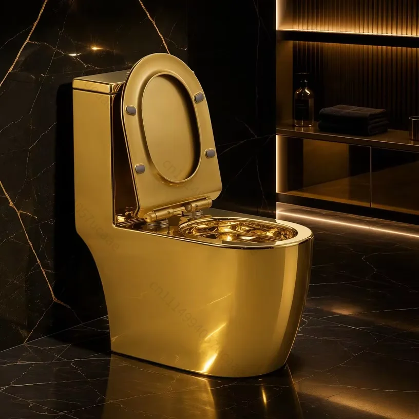 Luxury Bathroom Sanitary Ware 4.5L Washdown Gold-plated Toilet Easy to Clean Tornado Quiet Flush One Piece Toilet for Hotel Use