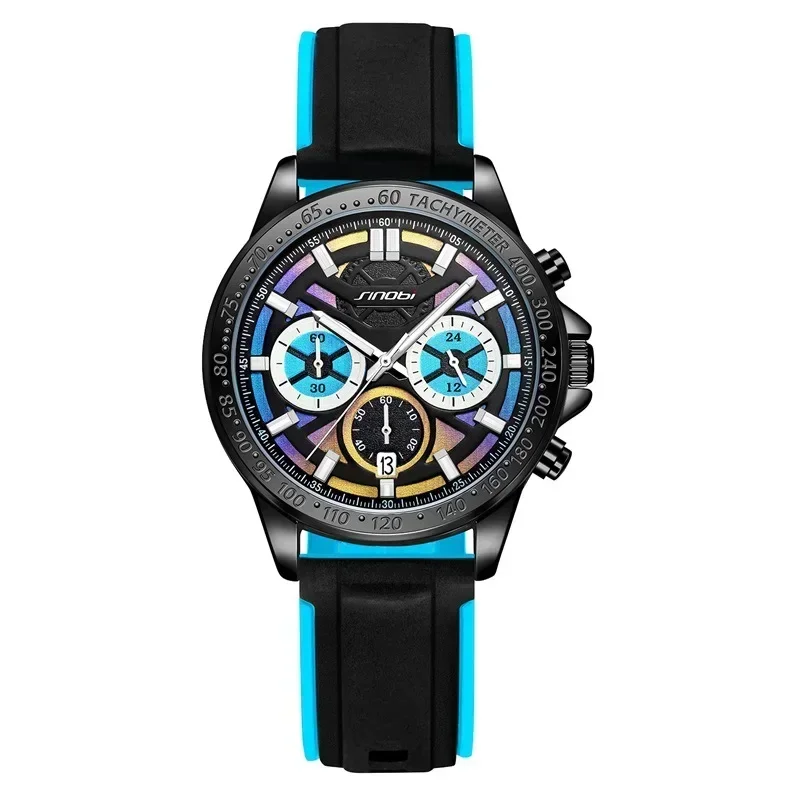 2025Men student watches men multi-functional sports three-eye men watch contrast silicone quartz watch 9886