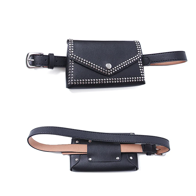 New Waist Bag PU Leather Waist Belt Bag Women Revit Phone Bags Fashion Women Belts Black