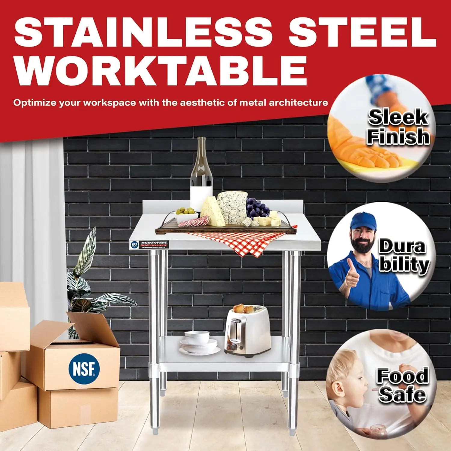 Durasteel Nsf Commerciële Keukentafel-24X30 Inch Kookvoorbereiding Roestvrijstalen Keukeneiland Werkstation W/Verstelbaar