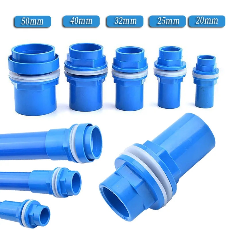 20/25/32/40/50mm Blue PVC Drain Pipe Connector Aquarium Fish Tank Garden Irrigation Water Supply Tube Overflow Drainage Fittings
