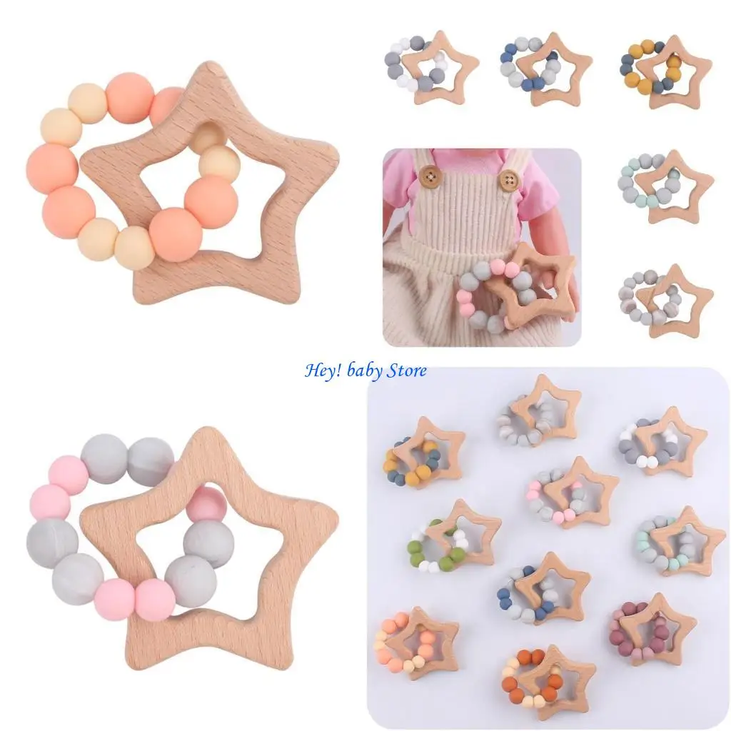 

Q1FE Wooden Teething Beads Natural Baby Toy Newborn Education Toy Baby Pacifier Chain