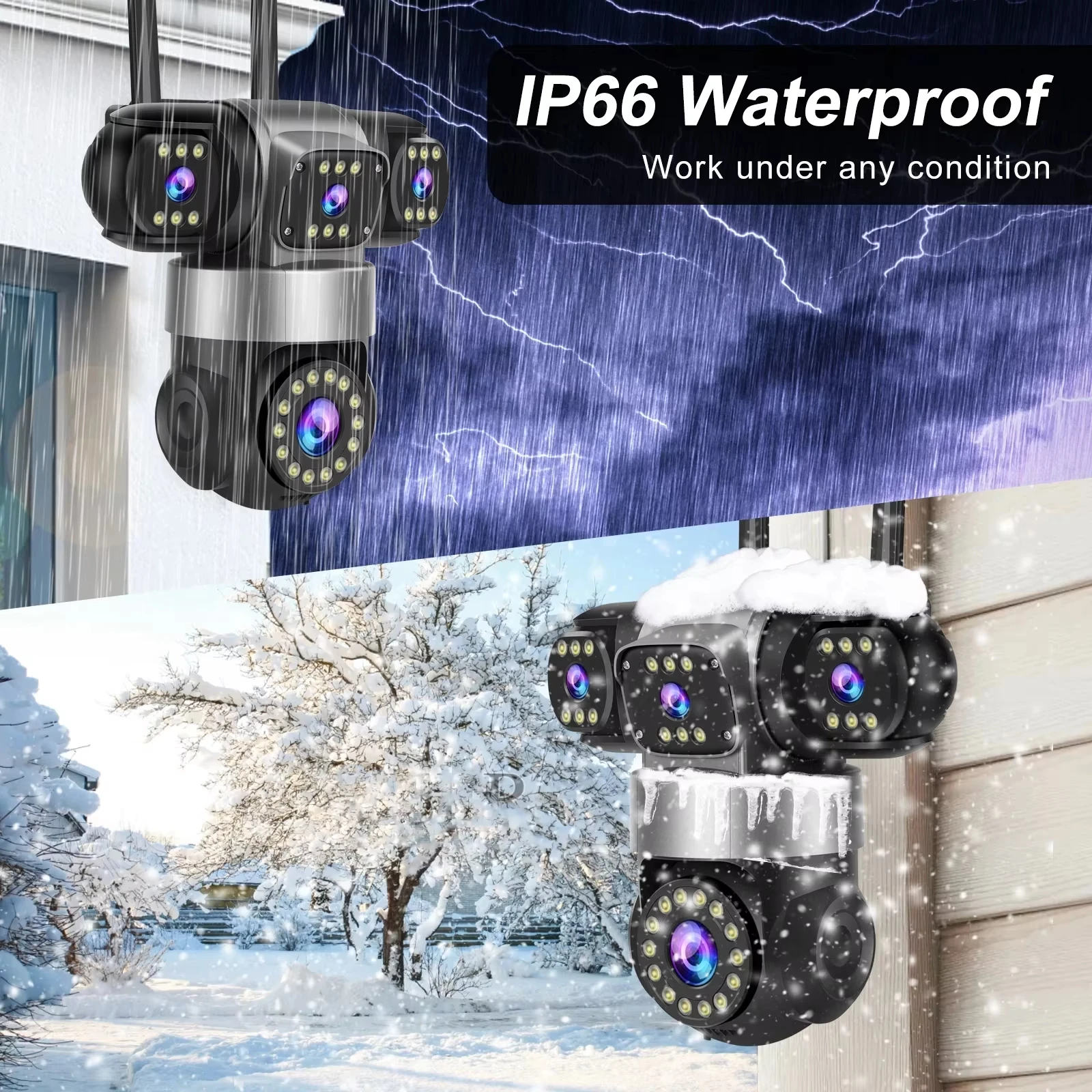 20MP 4 Lenses WiFi Security Camera 360 PTZ Outdoor Wireless 16X Zoom 4 Screen IR Night Vision Auto Tracking Waterproof CCTV Cam