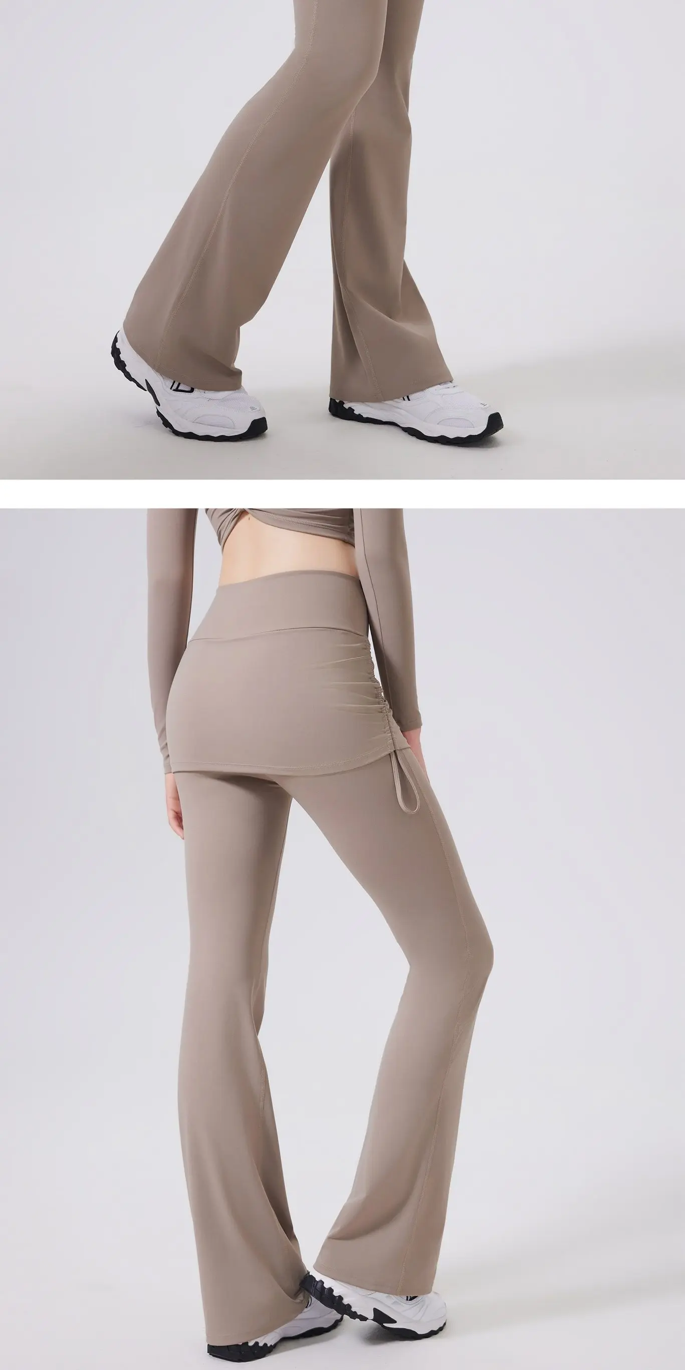 Täuschend echte, hochtaillierte, leicht ausgestellte Hose mit hüftbedeckendem Rock für Damen zum Laufen, Tanztraining, Pilates-Sport. – Detail 2