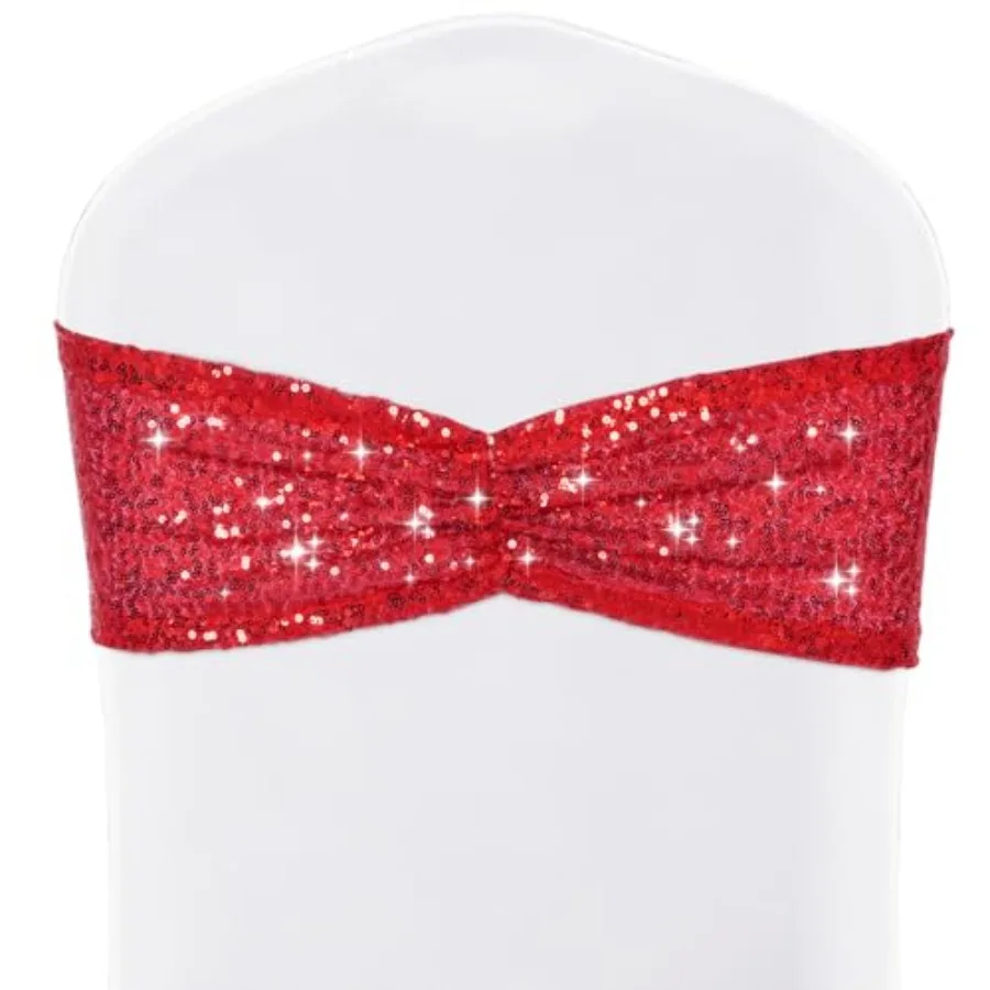 

Pack of 50 Sequin Chair Sashes Bows Glitter Chair Covers Bands for Wedding Banquet Birthday Party Decor