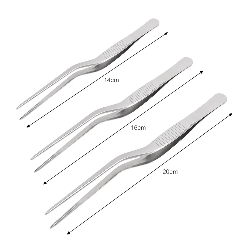 3PCS Kitchen Tweezer BBQ Food Tweezer Clip Mini Chief Tongs Stainless Steel Portable for Picnic Meat Barbecue Cooking Tool