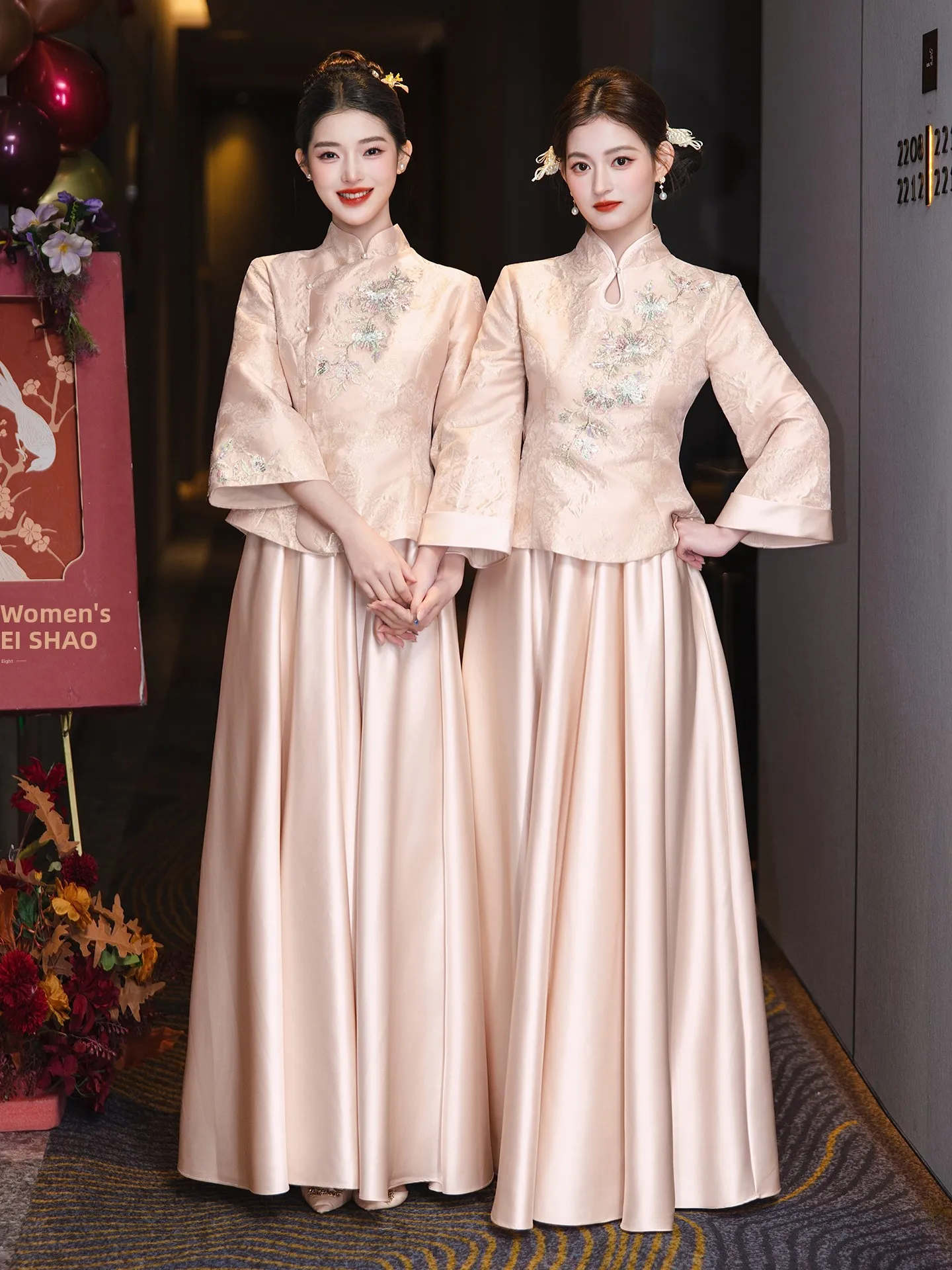 

Elegant Chinese Style Wedding Dress Beautiful Bridemaid Gown Pink Elegant Fashionable Customizable Engagement Celebration Dress