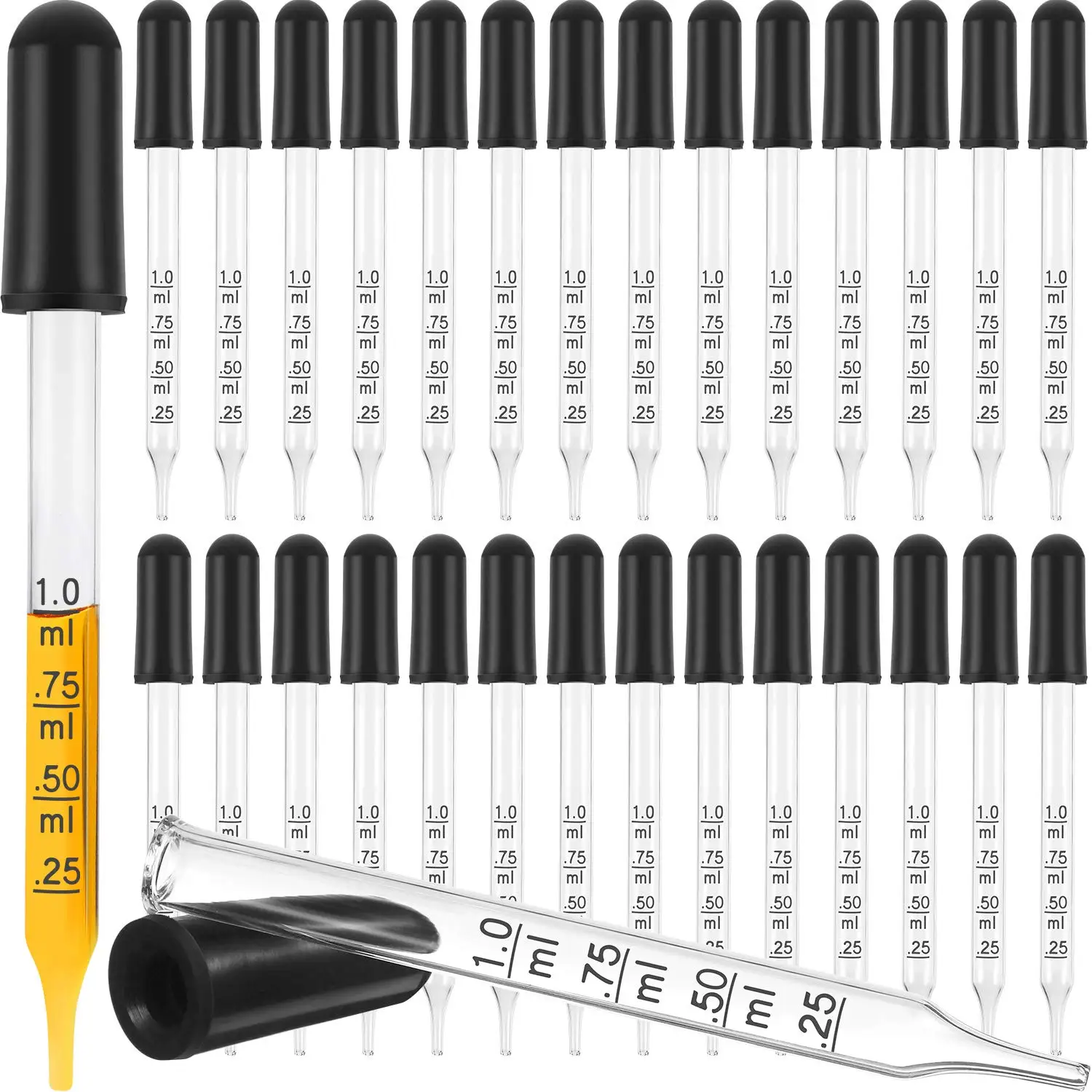 Glas-Pipetten-Tropfer, Ohr- und Augentropfer mit gebogenen und geraden Spitzen, 1 ml Tropfer für ätherische Öle, Labor, Basteln, Messen – Detail 1
