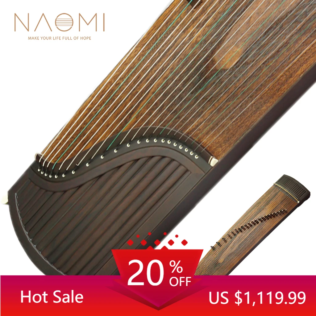 NAOMI Traditional Chinese Zither Instrument 21 Strings Guzheng Balck Sandalwood Set w/Guzheng Bridges Strings Nails Stands Bag