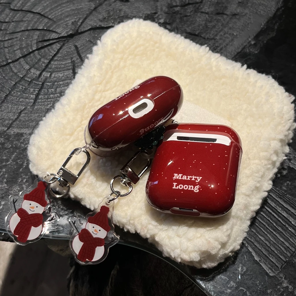 Árvore de natal estereoscópica fundo vermelho respingo-tinta boneco de neve pingente capa para airpods 1 ou 2 3 4 airpods pro pro 2