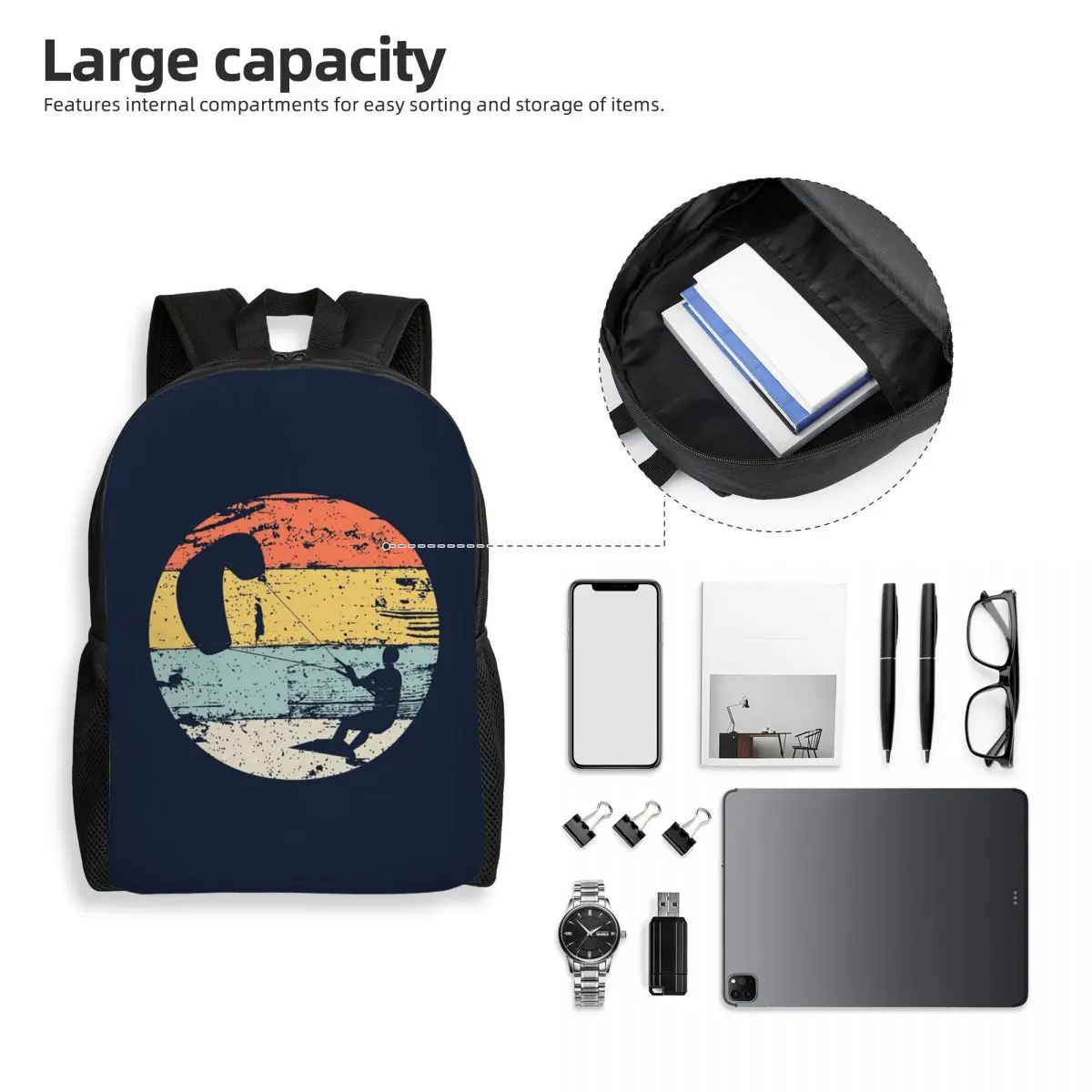 Kite Boarding Kiteboarder Look Gif Backpack Student Boys Girls BookBag School Bag Laptop Shoulder Bags