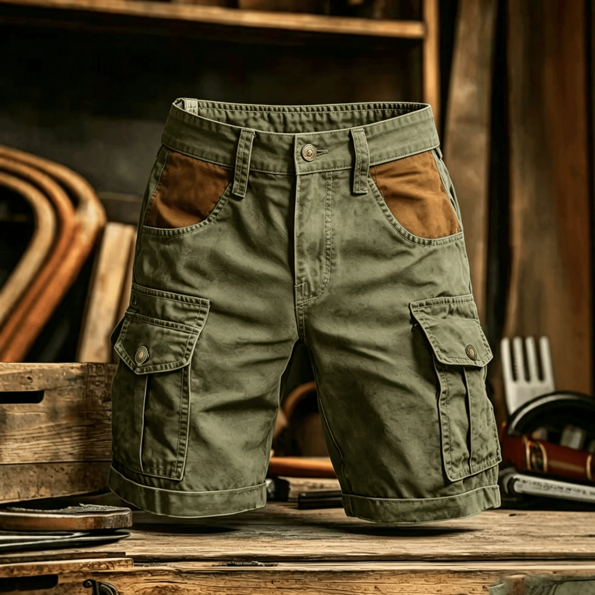 100% Baumwolle Herren Cargo-Shorts Sommer Amerikanischer Street-Punk-Stil Gespleißte Freizeitshorts Outdoor Herren Multi-Taschen-Sportshorts – Detail 8