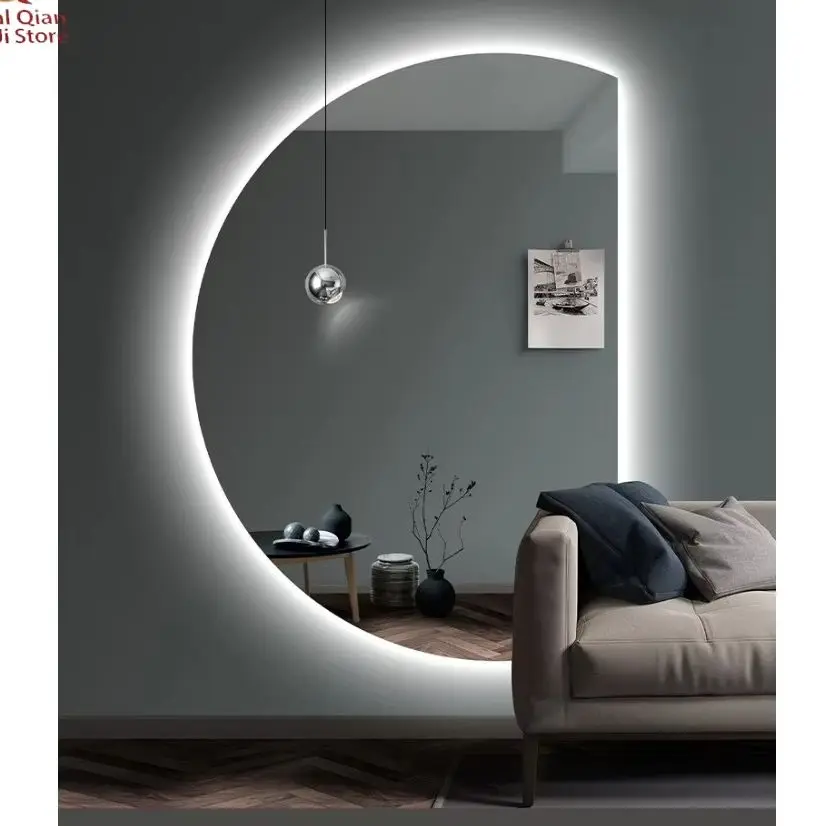 Custom Semi-Circular Special Shaped LED Lighted Smart Mirror, Luxury Illuminated Full Length Mirror, Decorative Backlit Mirror f