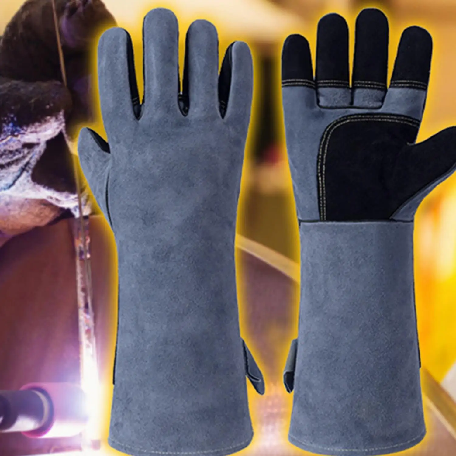 16Inch Thickened Welding Gloves For Welder Work Gloves Leather Heat Resistant Oven BBQ Gloves For Grill Heat Insulation