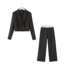 PB&ZA 2024 Summer New Women's Fashion and Elegance Slim Fit Commuting Versatile Back Split Design Suit Straight leg Trouser Set