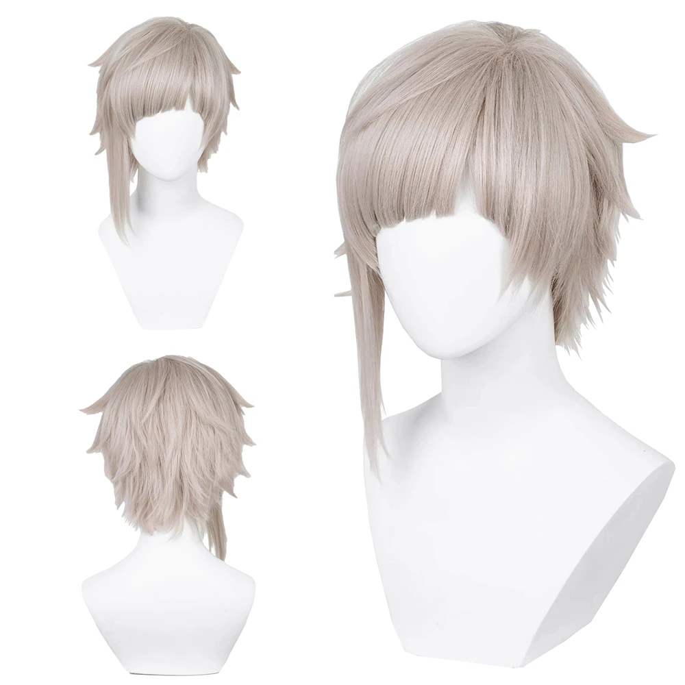 

High-Quality Anime Atsushi Nakajima Cosplay Synthetic Hair 16-Inch Lotus Root Gray Halloween Carnival Daily Party Wig Natural