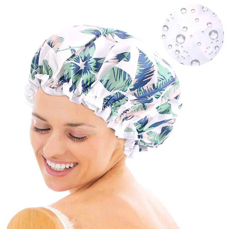 New Resuable Elastic Waterproof Shower Cap Hair Cover Printed Bath Hats Thick Bathroom Accessories Cap SPA Hair Protective Cap