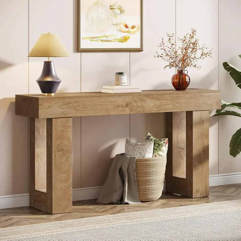 63-Inch Long Console Table Wooden Rectangular Sofa Table Behind The Couch Farmhouse Entryway Table for Entrance Hallway