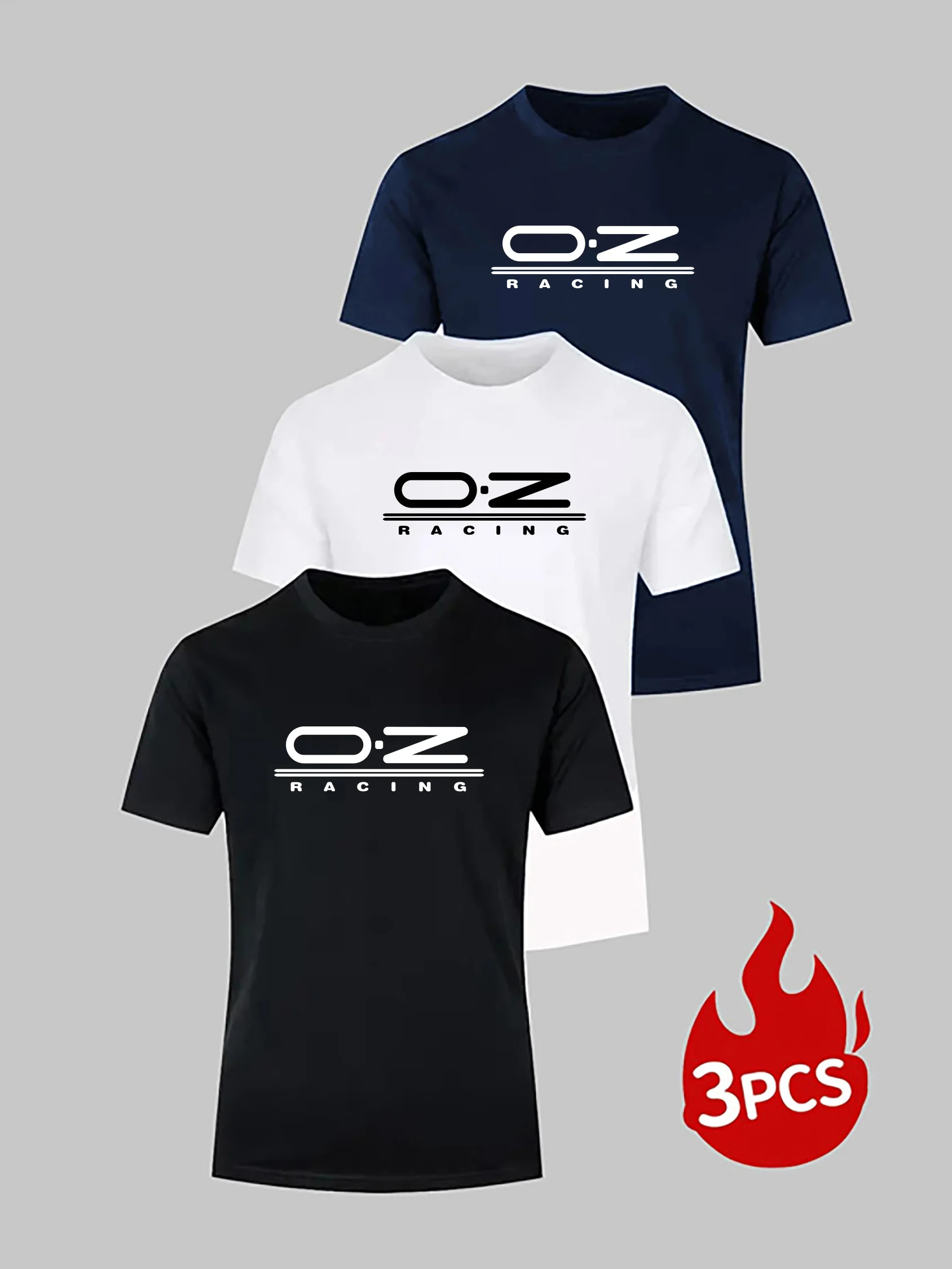 

Набор из 3 мужских футболок с принтом OZ, мягкие и дышащие хлопковые футболки с круглым вырезом, модный минималистичный принт, повседневная и удобная одежда