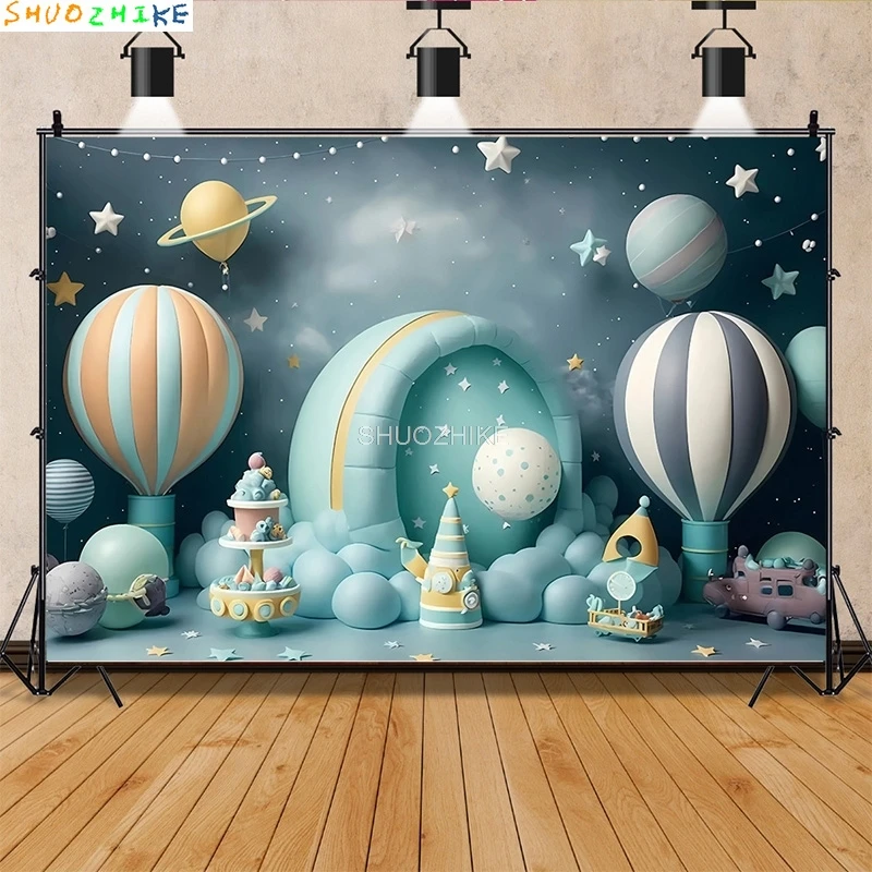 

Happy Birthday Newborn Theme Photography Backdrops Prop Air Balloon Party Decorations Baby Shower Photo Studio Background BB-01