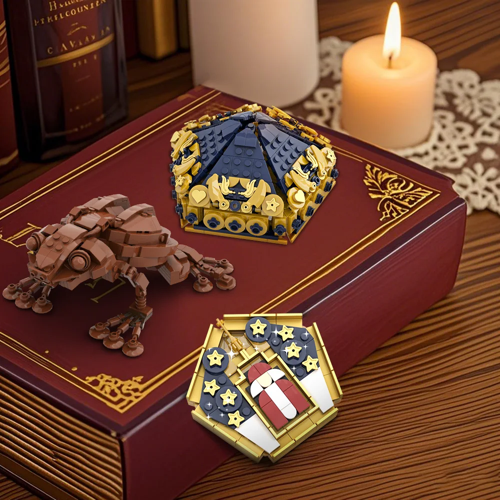 MOC monde magique grenouille au chocolat, blocs de construction, boîte à bonbons, grenouille au chocolat avec carte à collectionner, jouet en brique, cadeau pour adulte