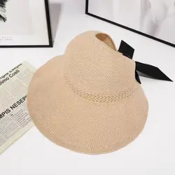 New Wide Brim Sun Hats UV Protection Ponytail Crochet Hat Visor Wide Brim Hat Summer