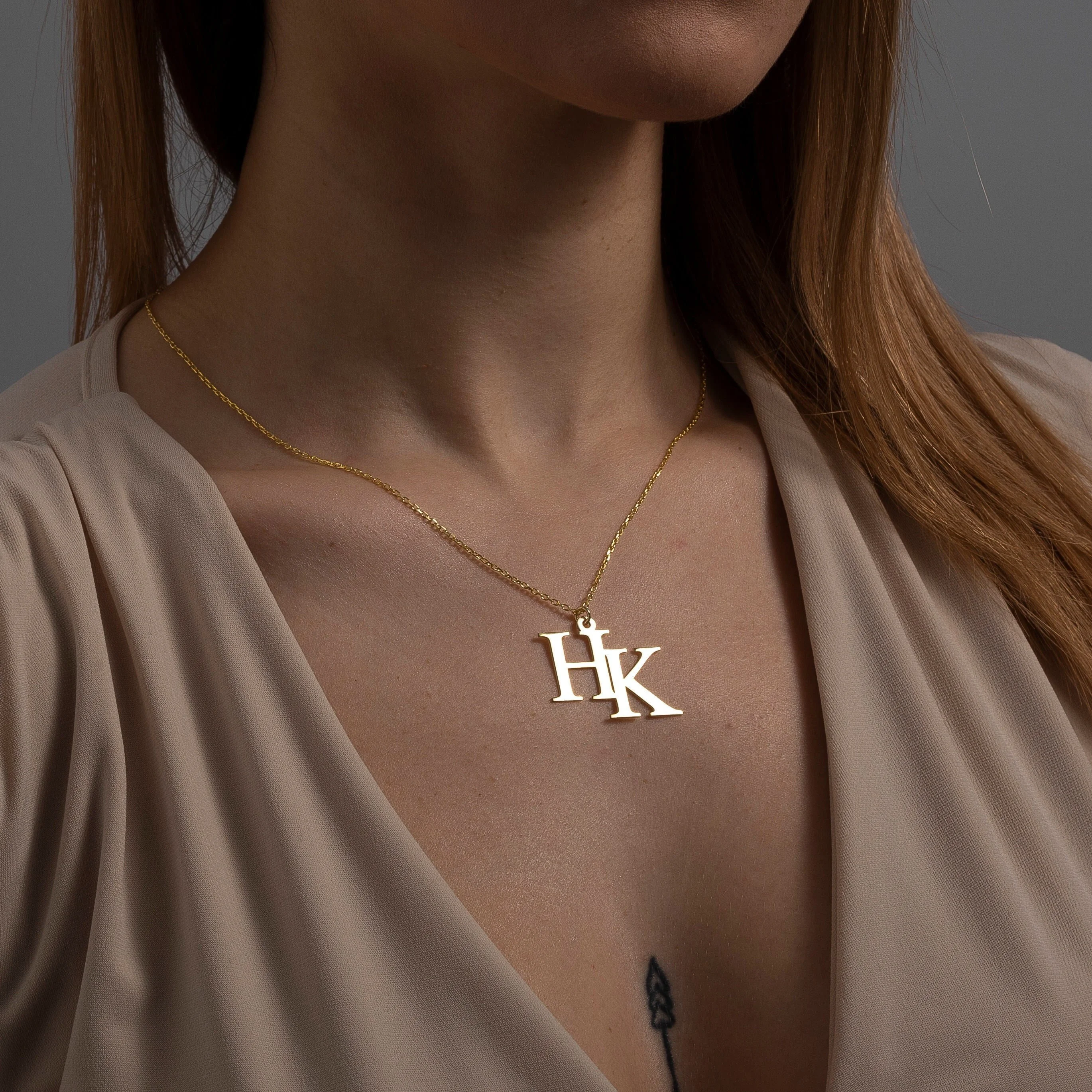 

Personalized Initial Necklace Double Letter Pendant Daily Minimalist Necklace Couple Necklace Multiple Colors Gift for Mom