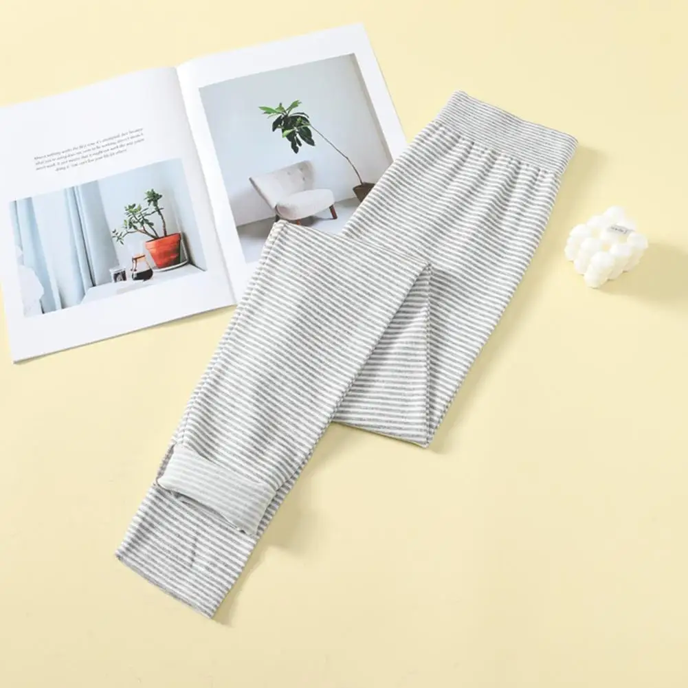 

Elastic Waist Pajama Bottoms Striped Print High Waist Women's Sleeping Pants with Triangle Crotch-plug-up Design for A