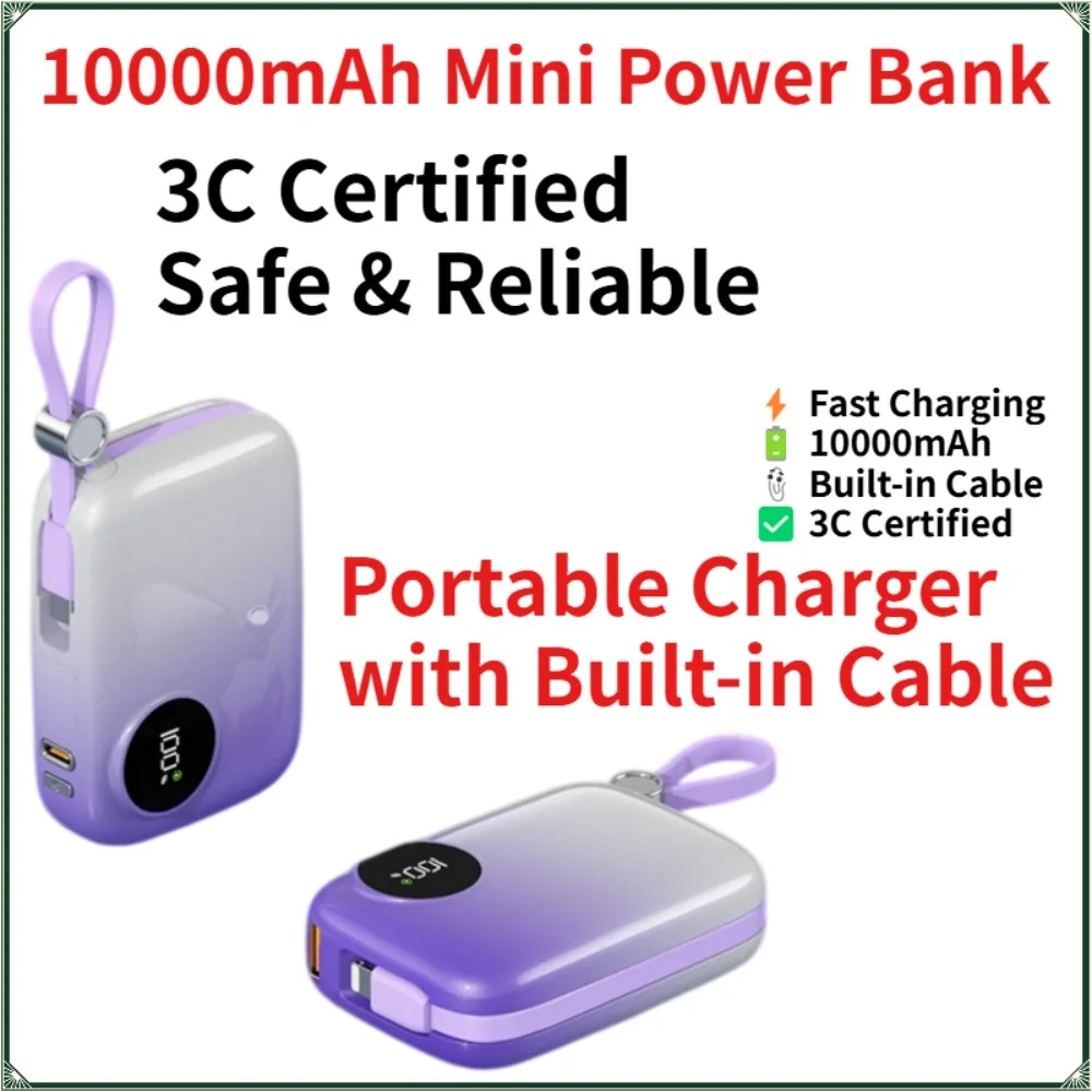 Samsung 10000mAh Mini Power Bank Portable Charger with Built-in Cable 3C Certified Fast Charging Battery Pack for iPhone Samsung - Aliexpress Deal