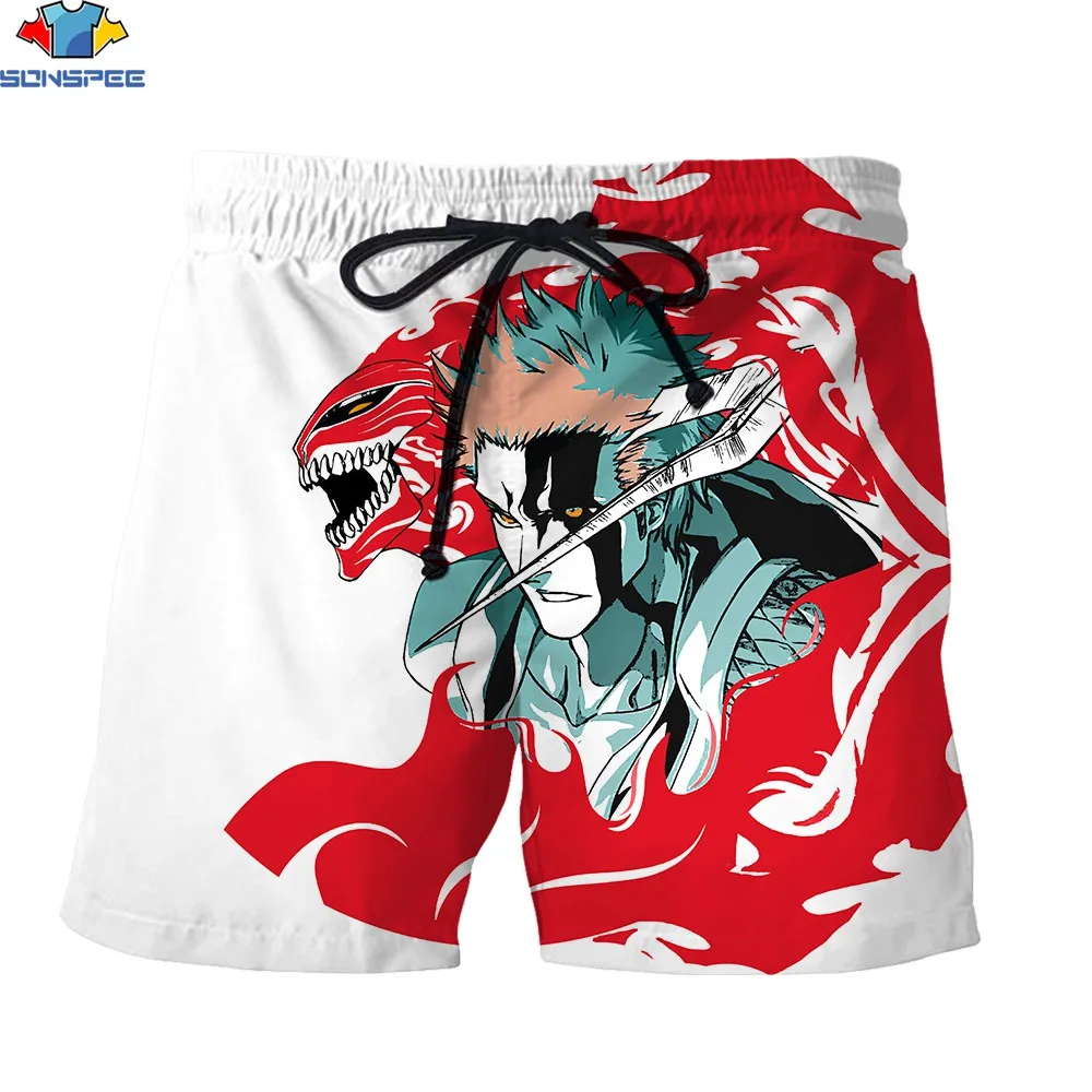 Sonspee 3d imprimir estilo japonês calções masculinos anime personagem demônio cabeça vermelho fogo sombra verão harajuku personalidade esporte