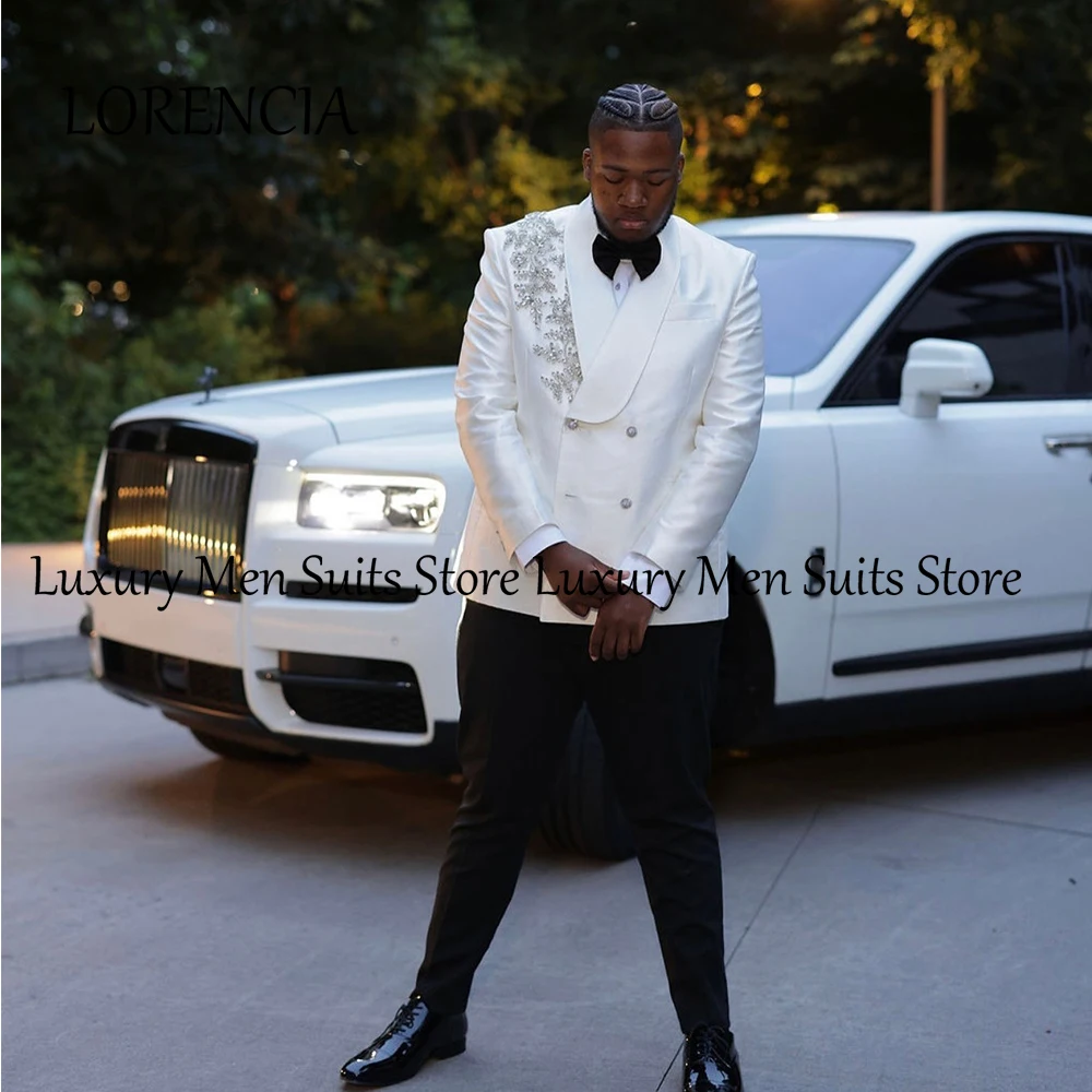 

Glitter Diamond Ornaments Suits for Male 2 Pieces Double Breasted Tuxedos Wedding Groom Customized Blazer Pants costumes homme