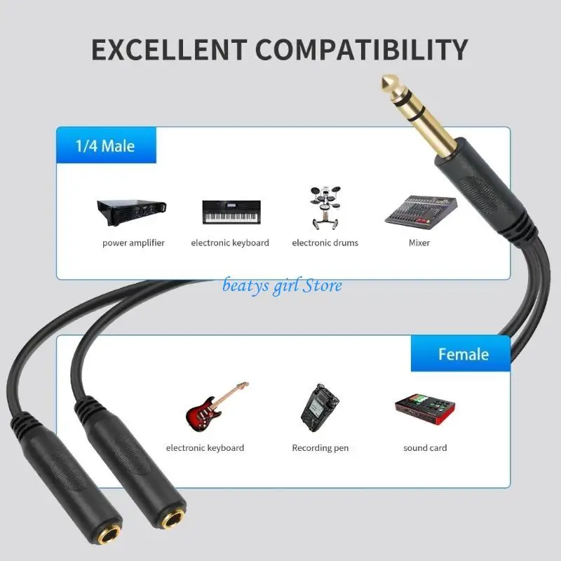 

C7AB Многоцелевой разветвитель 6,35 мм 1/4 дюйма TRS стерео разветвитель Y-кабель идеально подходит для микрофонов, усилителей