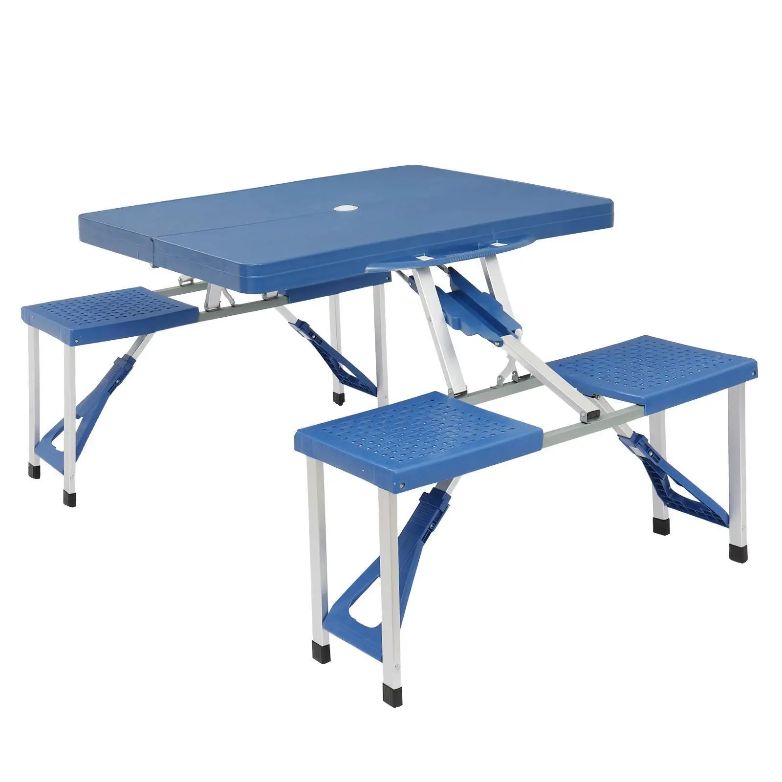 

Aluminum Plastic Portable Folding Camping Picnic Table 4 Seat With Umbrella Hole