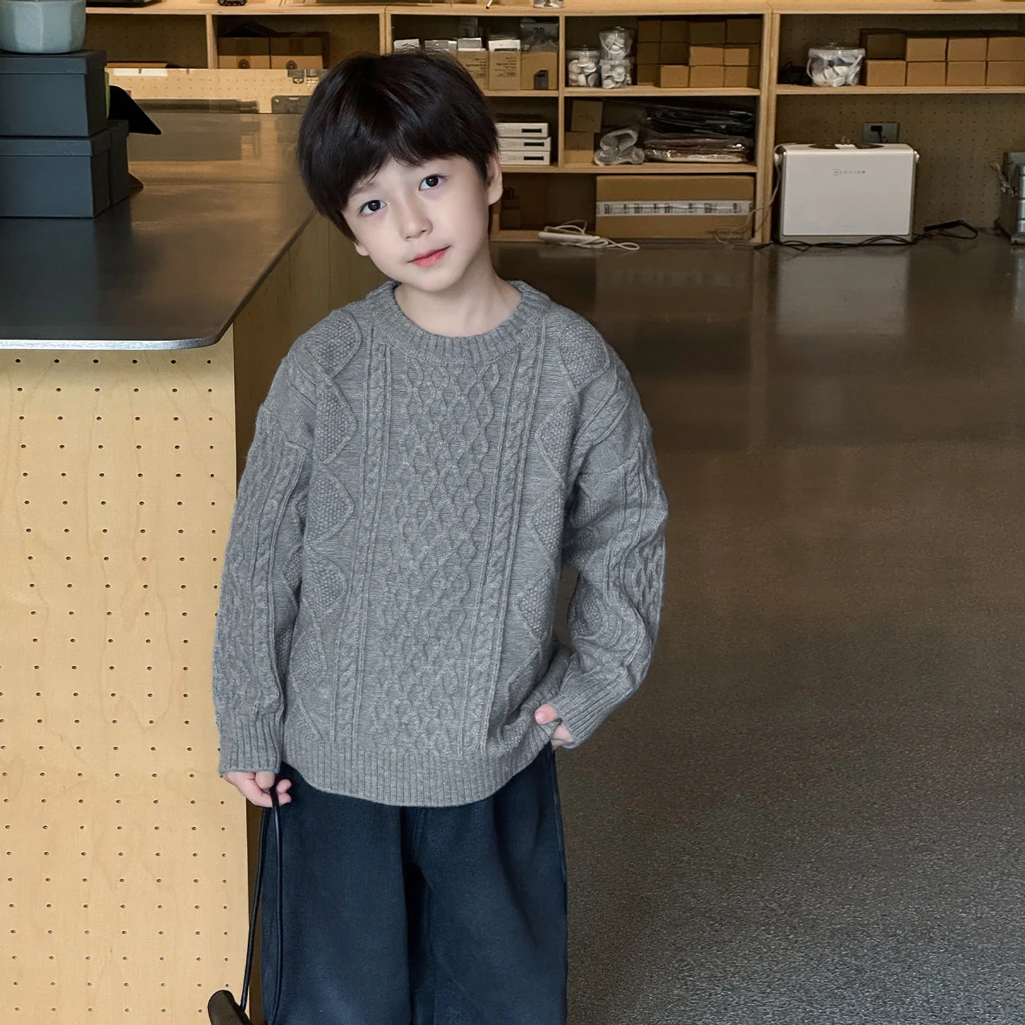 

Kids Clothes Pullover Sweaters New Pure-color Korean-style Loose-fitting Thick-knit Sweaters Winter Boys and Girls Warm Tops