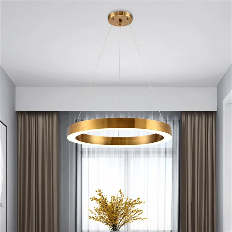 

Royal Modern Gold Ring Chandelier Minimalist Led Round Living Room Kitchen Bar Hotel Hall Indoor Decor Fixture Free Shiping Lamp