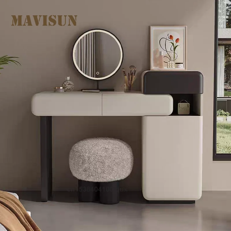 

Italian Style Dresser Set 90 CM Wooden for Bedroom For Home Multiple Storage Compartments and Round LED Mirror Modern Dresser