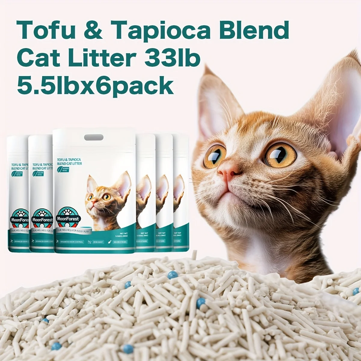 Paquete de 6 Lechos para Gatos Desechables por el Inodoro, Mezcla de Tofu y Tapioca - Aglutinación Rápida, Bajo Nivel de Polvo, Control de Olores, Lecho Desechable para Gatos Apto para Smar