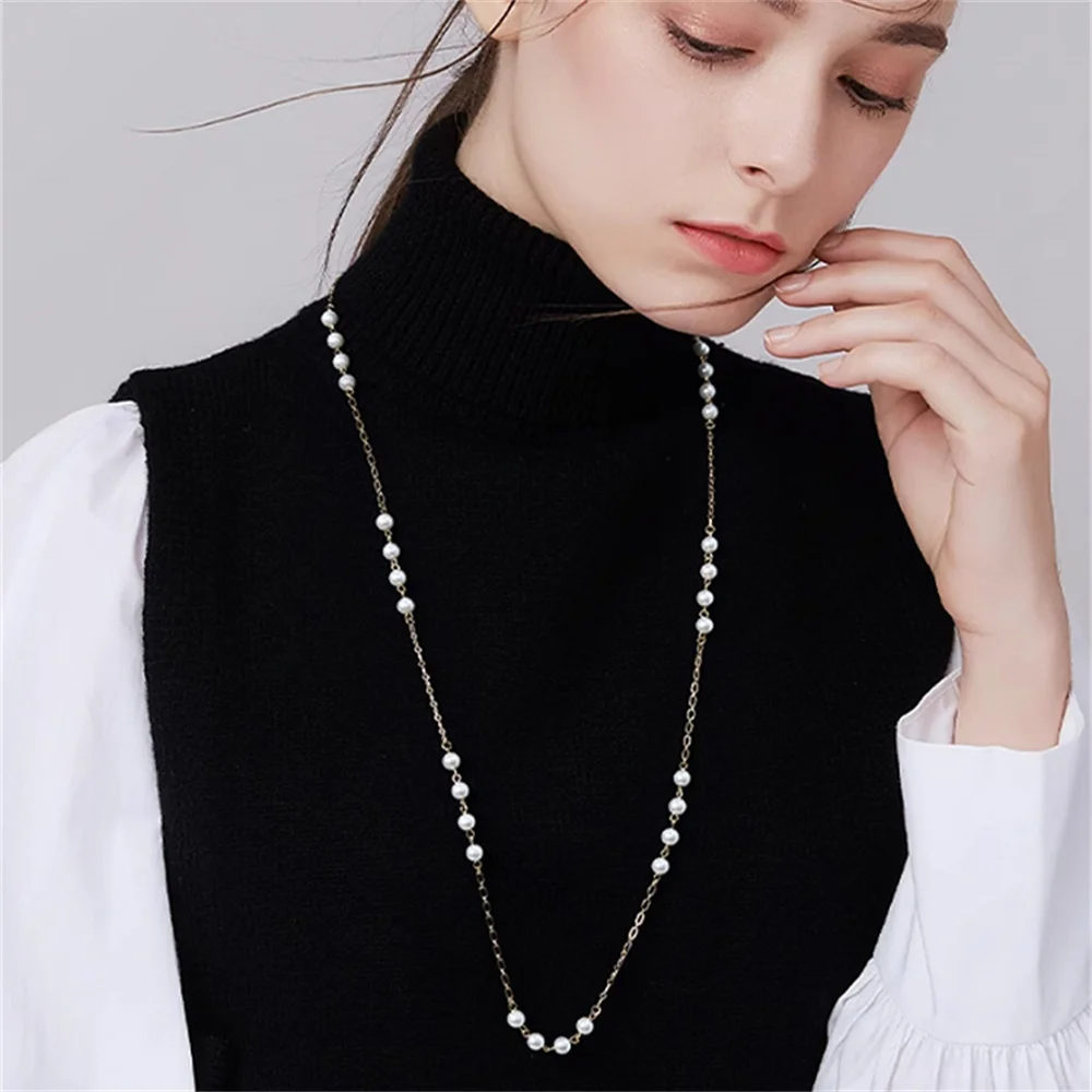 New Pearls Necklaces Exquisite Fold Many Ways Long Chain Dress Accessories Necklace For Women Party Festivals