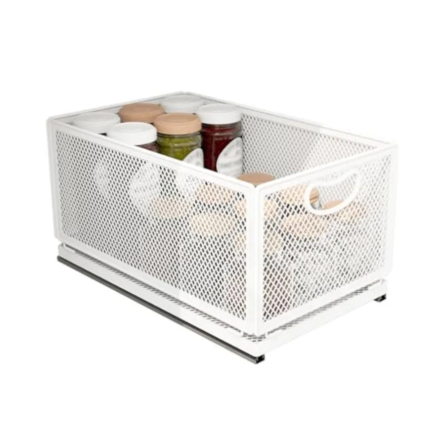 

Sliding Cabinet Basket Organizer Drawer Self Adhesive Slide out Pantry Shelves Heavy Duty Carbon Steel Slide Cabinet Storage Ba