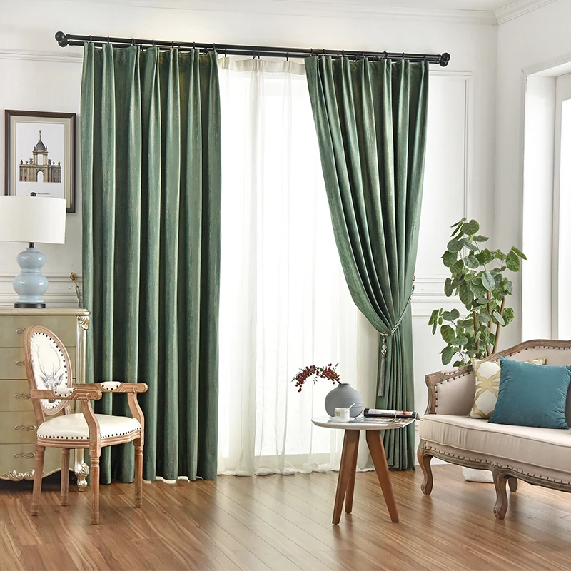 American Style Living Room Decorative Curtain Dark Green Bedroom Curtains Striped Study Curtain Blackout Sun Protection Curtains