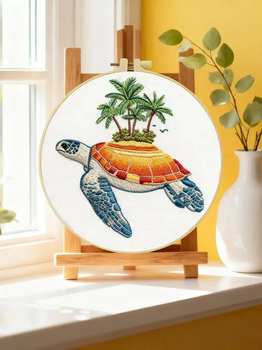 1 Stück 20X20CM/15X15CM 7,87/6,3 Zoll Tier - Schildkröten-Stickerei-Starter-Kit DIY-Kit DIY-Stickerei-Set Handarbeiten Nähkunst – Detail 6