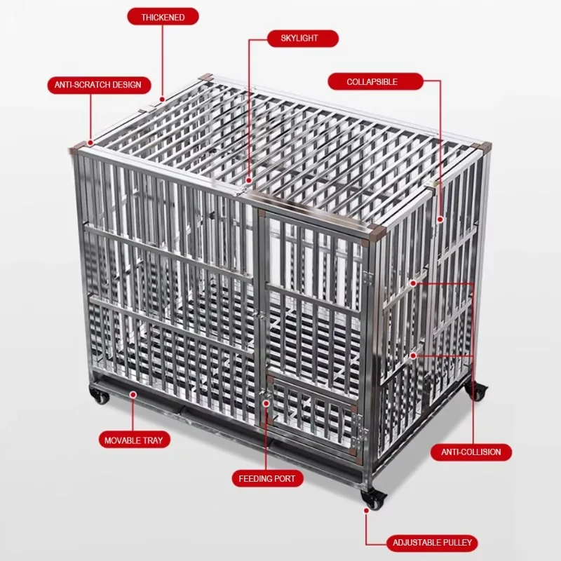 Easy-to-clean dog cages, available in multiple sizes, stackable, foldable, restraints, and outdoor transport cages