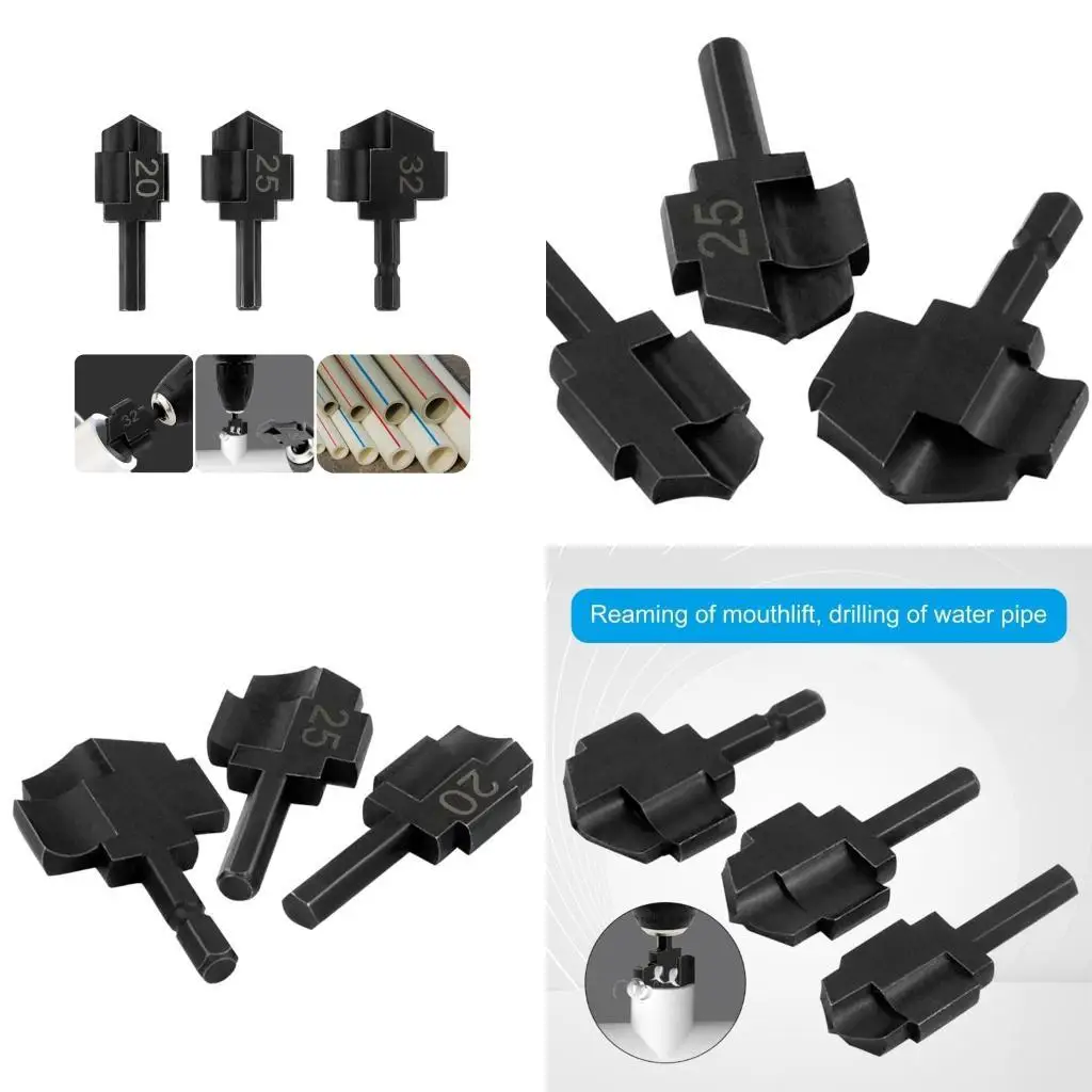 

Y1UD 3Pcs Hexagonal Handle Lifting Drill Bit Water Pipe Woodworking Reamer Chamferer Step Drill 20/25/32mm Hand Tool