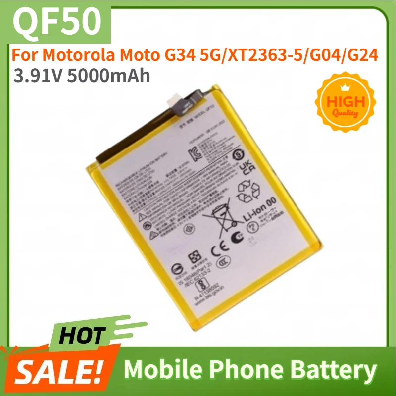 QF50 Battery 3.91V 5000mAh for Motorola Moto G34 5G/XT2363-5/G04/G24 Mobile Phone High Quality Replacement Battery