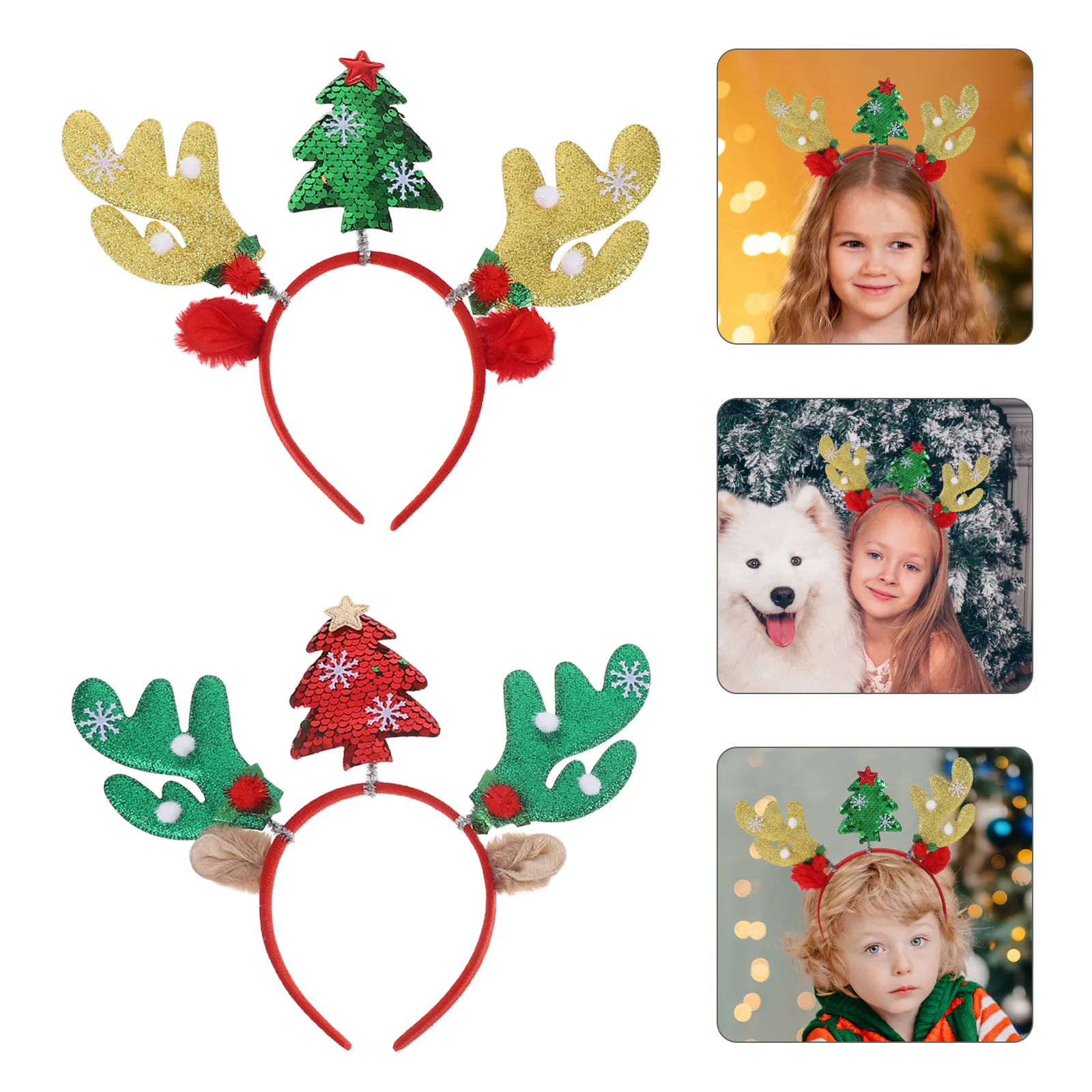 

2Pcs Christmas Reindeer Antlers Headband Kids Headwear Lightweight Holiday Party Hair Hoop Animal Horn Costume Accessories