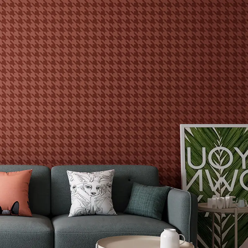 

Houndstooth Red Wallpaper Modern Nordic Style Wallpaper Bedroom Home Checkered Deor Luxury American Country Wall Mural