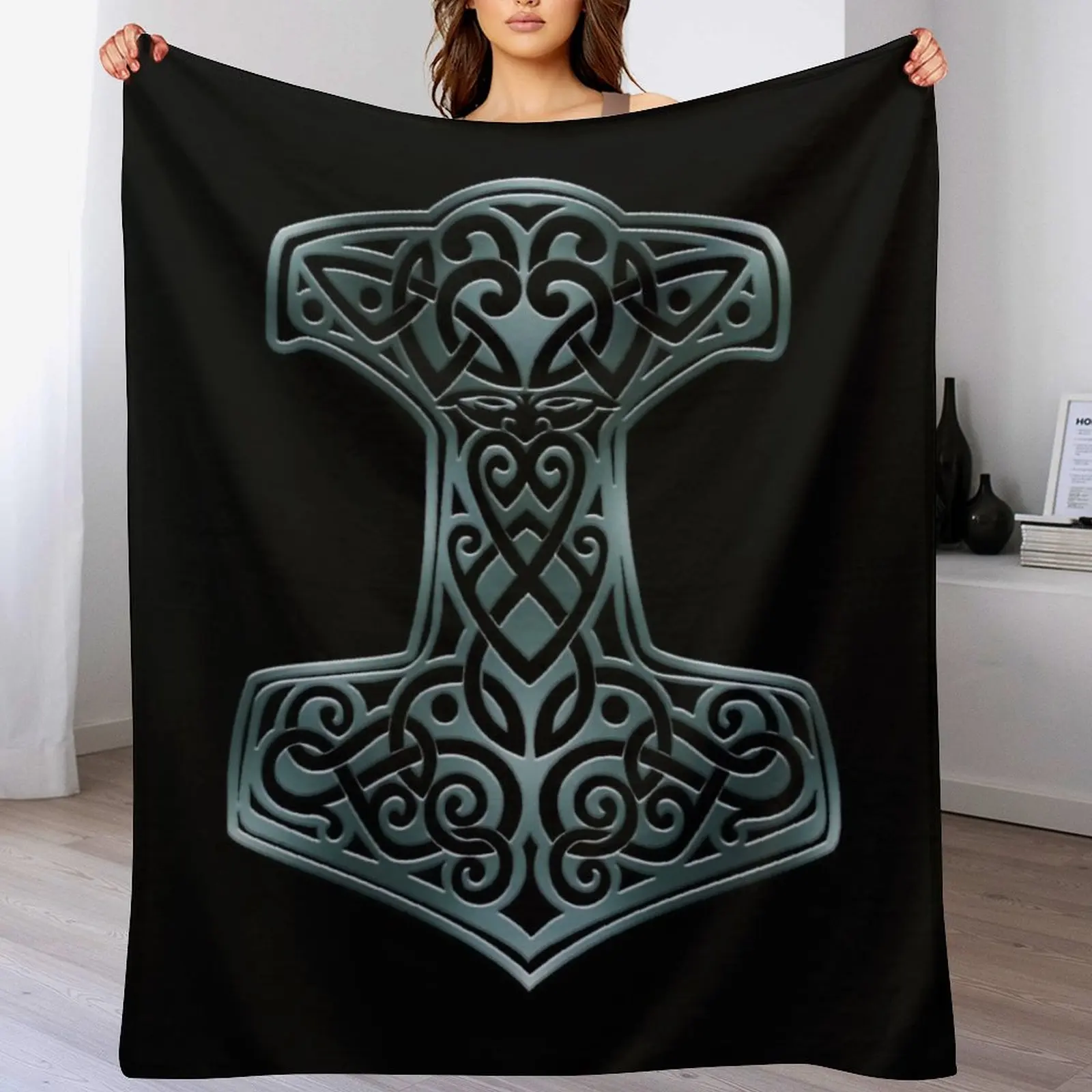 

Vikings - Thor's Hammer Mjolnir Nordic Knotwork Throw Blanket Travel Furry manga Flannel Fabric Blankets