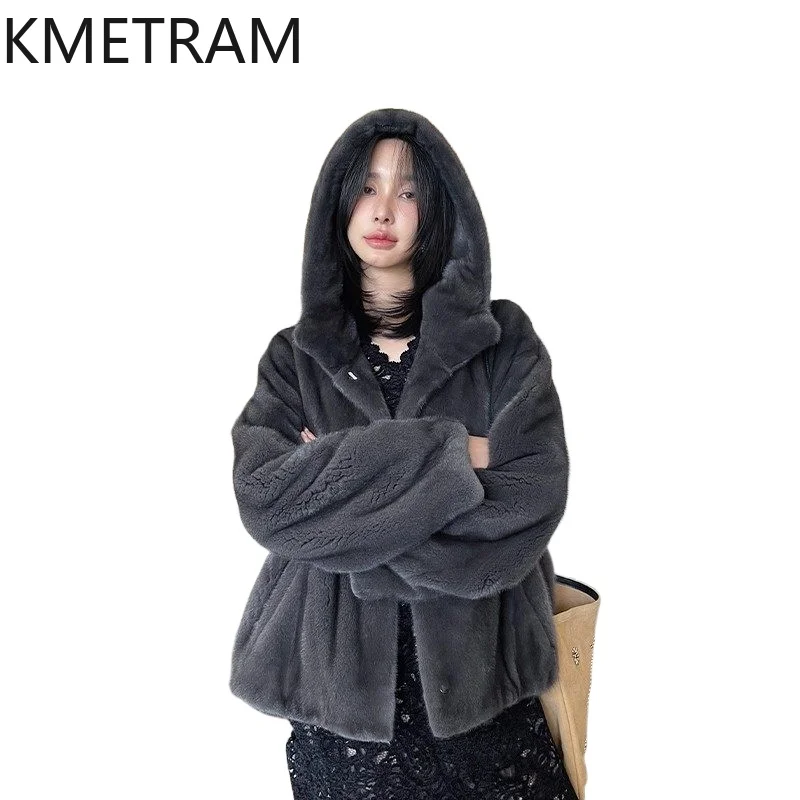 

KMETRAM 100% Whole Mink Fur Jackets Woman Top Quality Short Real Mink Fur Jacket Hooded Winter Clothes for Women 2026 Fourrure